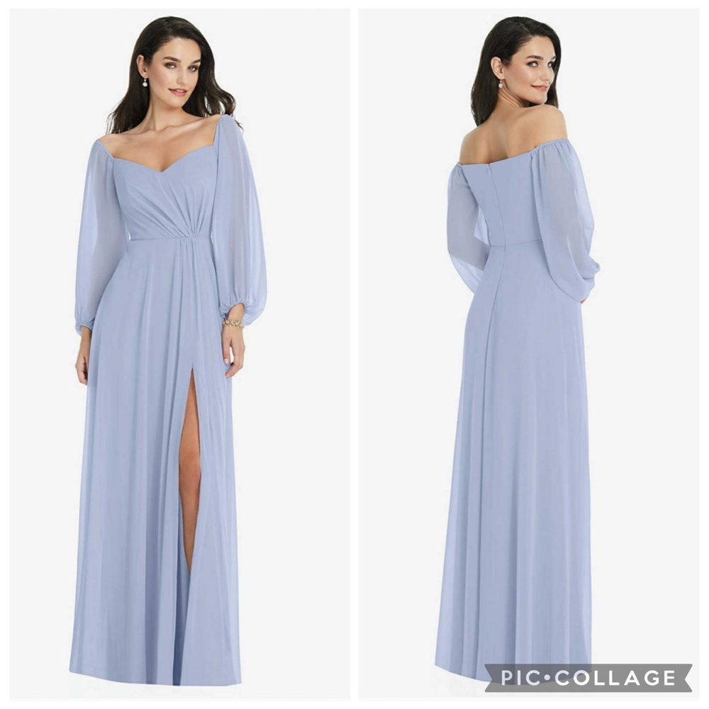 Dessy Collection 3104 Long Sleeve Chiffon Gown Sky Blue‎ 6